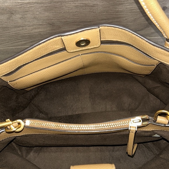 Tory Burch Mcgraw Satchel Handbag Pebbled Leather Brown Purse Tote Bag - Picture 12 of 16